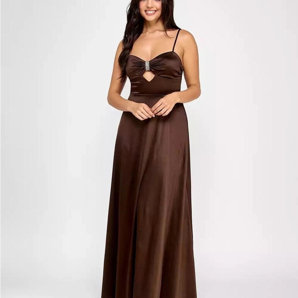 Jump Satin Brown Dress with Crystal Embellishment